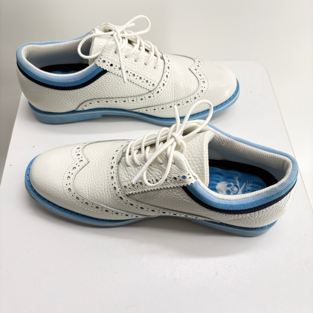 G/FORE Gallivanter Womens Golf Shoes White Blue Leather Wingtip G4LS21EF08 7.5 - Picture 7 of 13